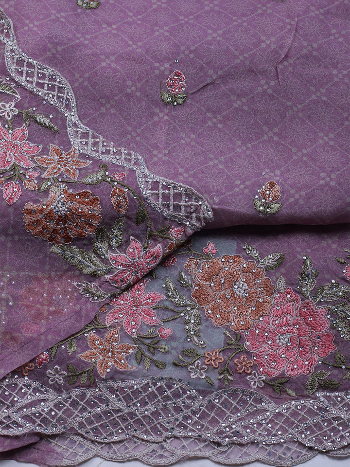 Embroidered Organza Unstitched Suit With Dupatta