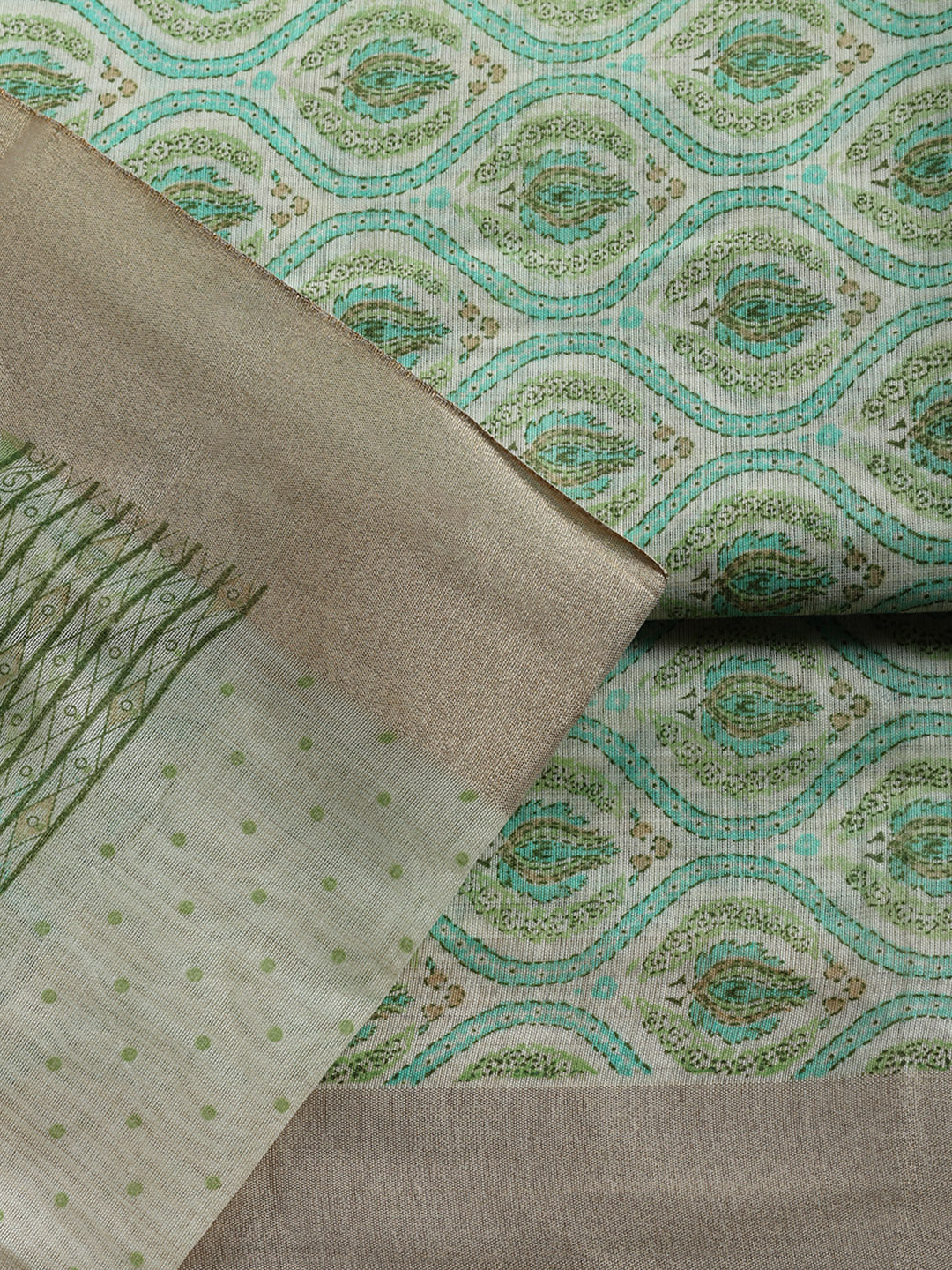 Printed, Chanderi Unstitched Suit With Pant &amp; Dupatta