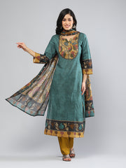 Printed Cotton Blend Kurta With Pants & Dupatta