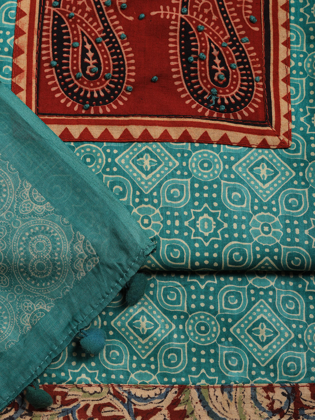 Printed Cotton Blend Unstitched Suit With Pant &amp; Dupatta