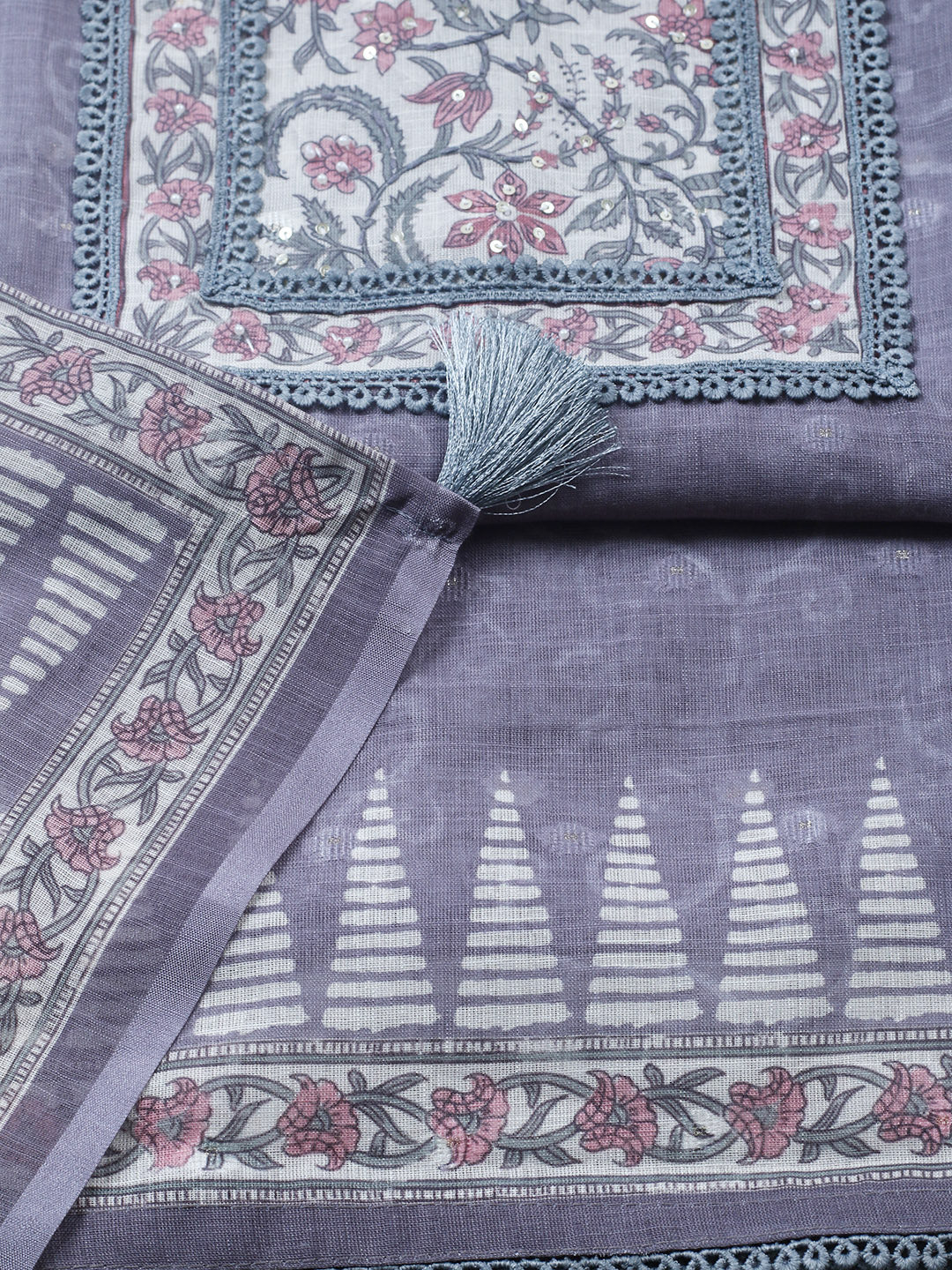 Embroidered Cotton Blend Unstitched Suit With Pant &amp; Dupatta