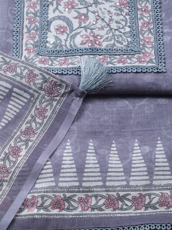 Embroidered Cotton Blend Unstitched Suit With Pant &amp; Dupatta
