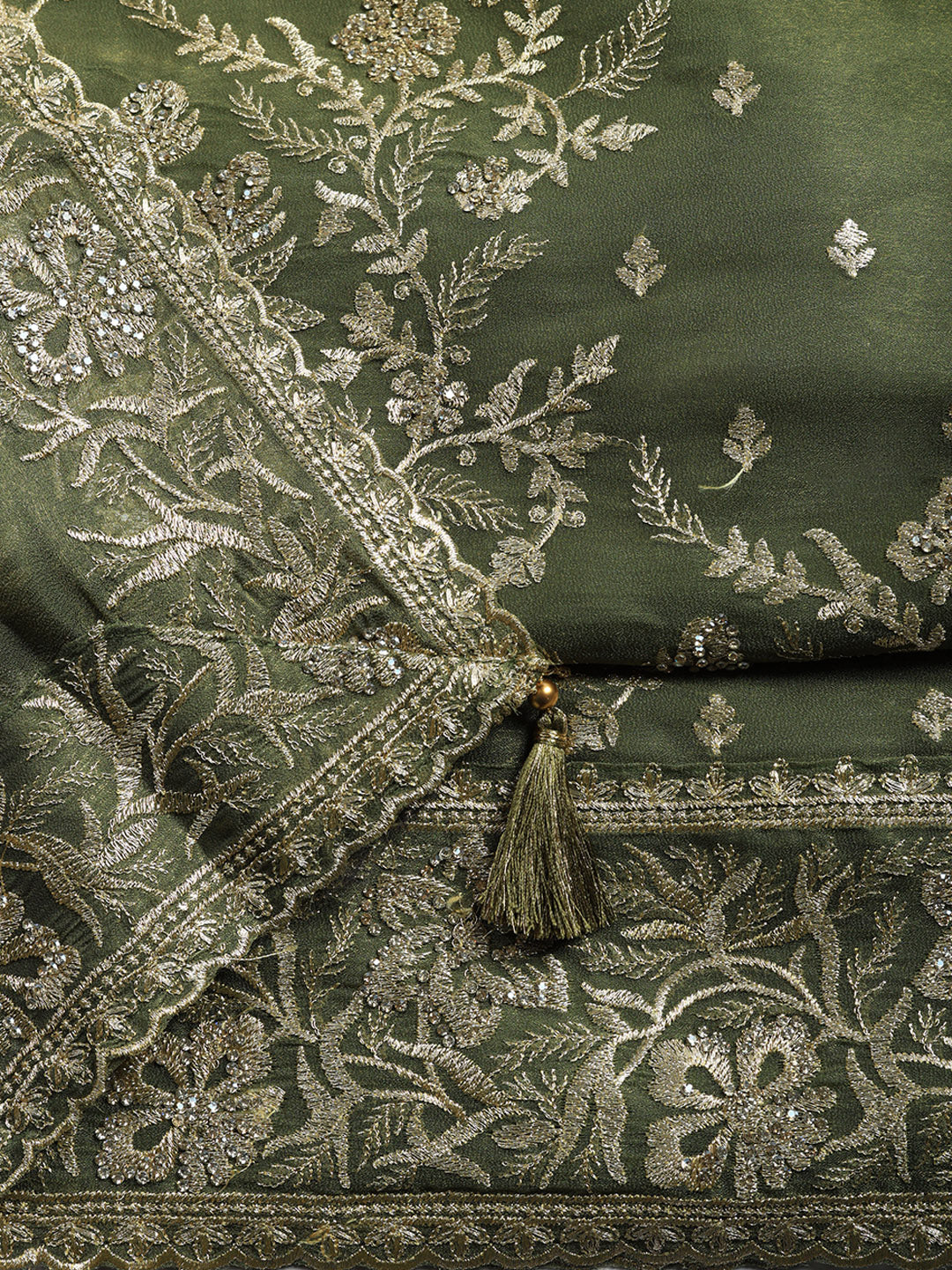 Embroidered Tissue Unstitched Suit With Pant &amp; Dupatta