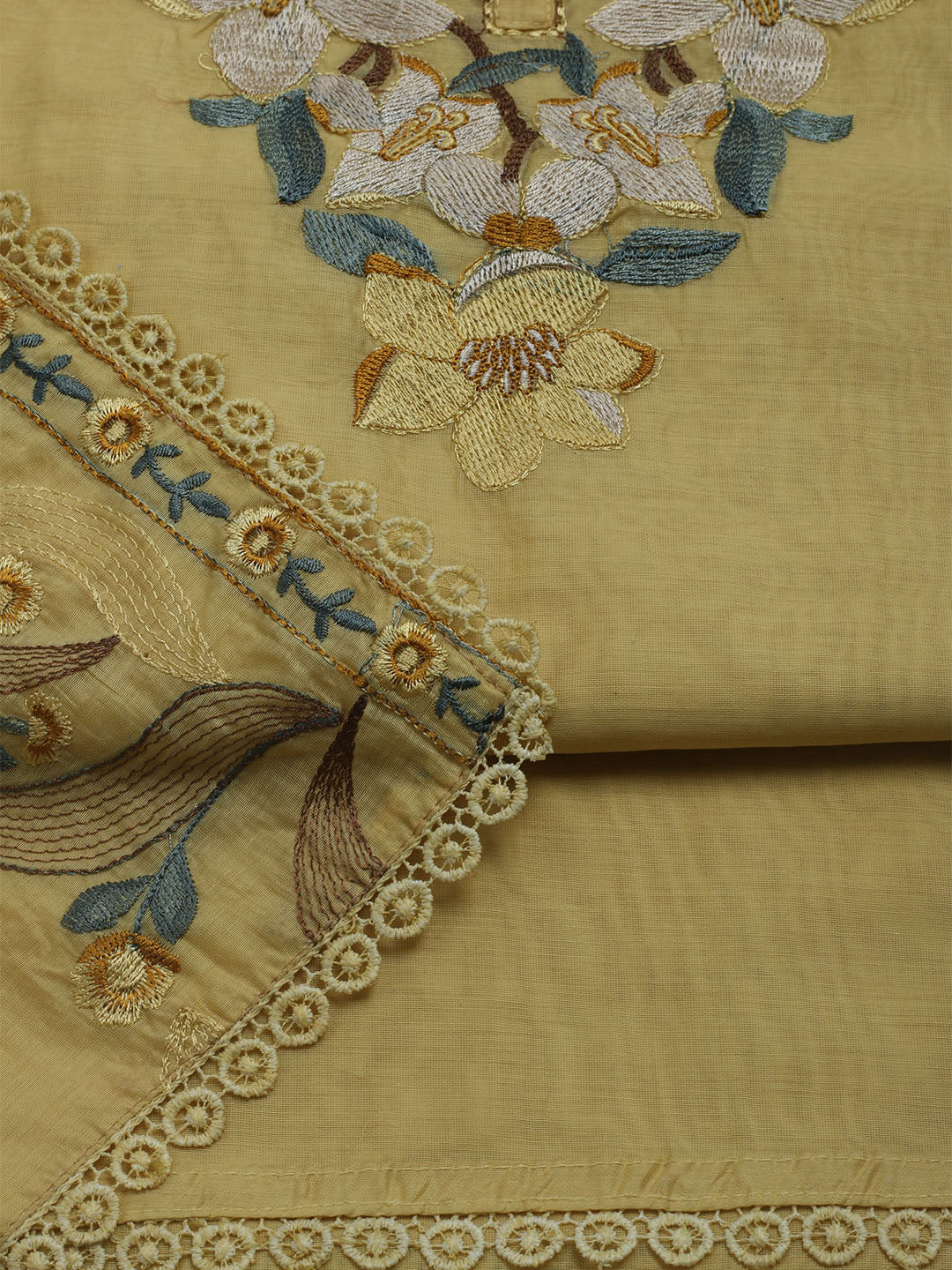 Embroidered Chanderi Unstitched Suit With Dupatta