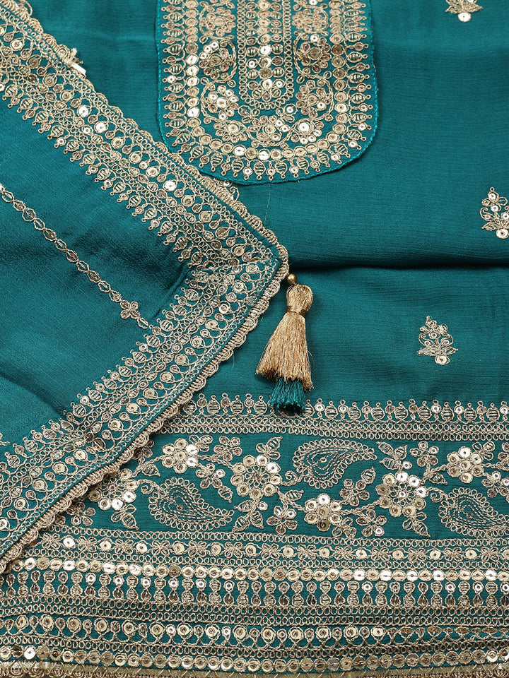Embroidered Chinon Unstitched Suit With Pant &amp; Dupatta