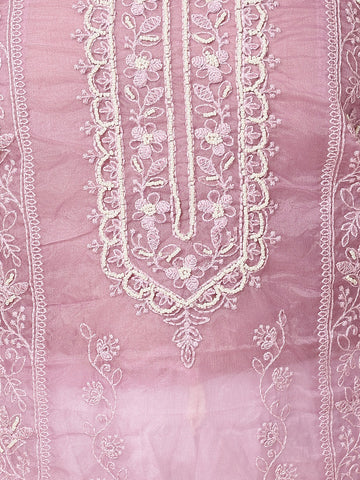 Neck Embroidered Organza Unstitched Suit With Dupatta