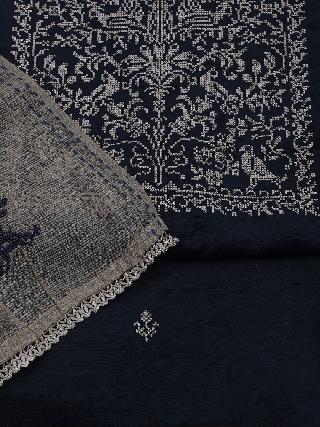 Neck Embroidered Cotton Blend Unstitched Suit With Dupatta