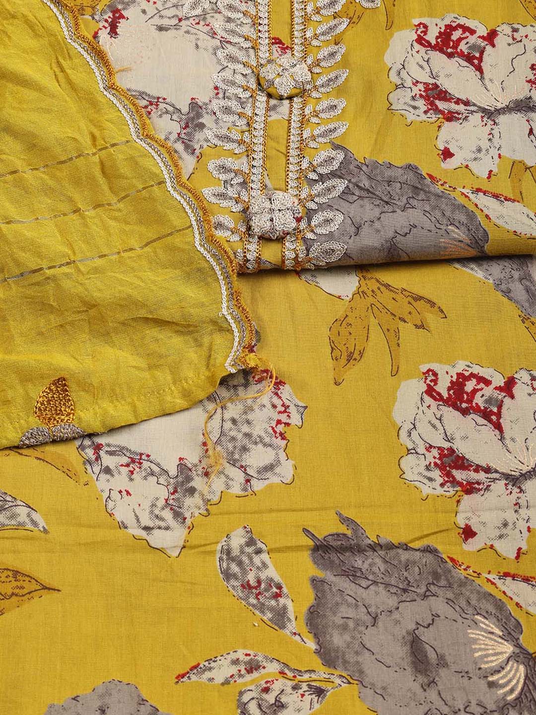 Printed Cotton Blend Unstitched Suit Piece With Dupatta