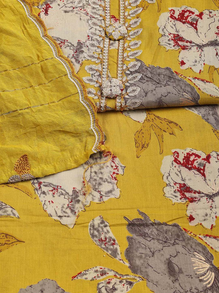 Printed Cotton Blend Unstitched Suit Piece With Dupatta