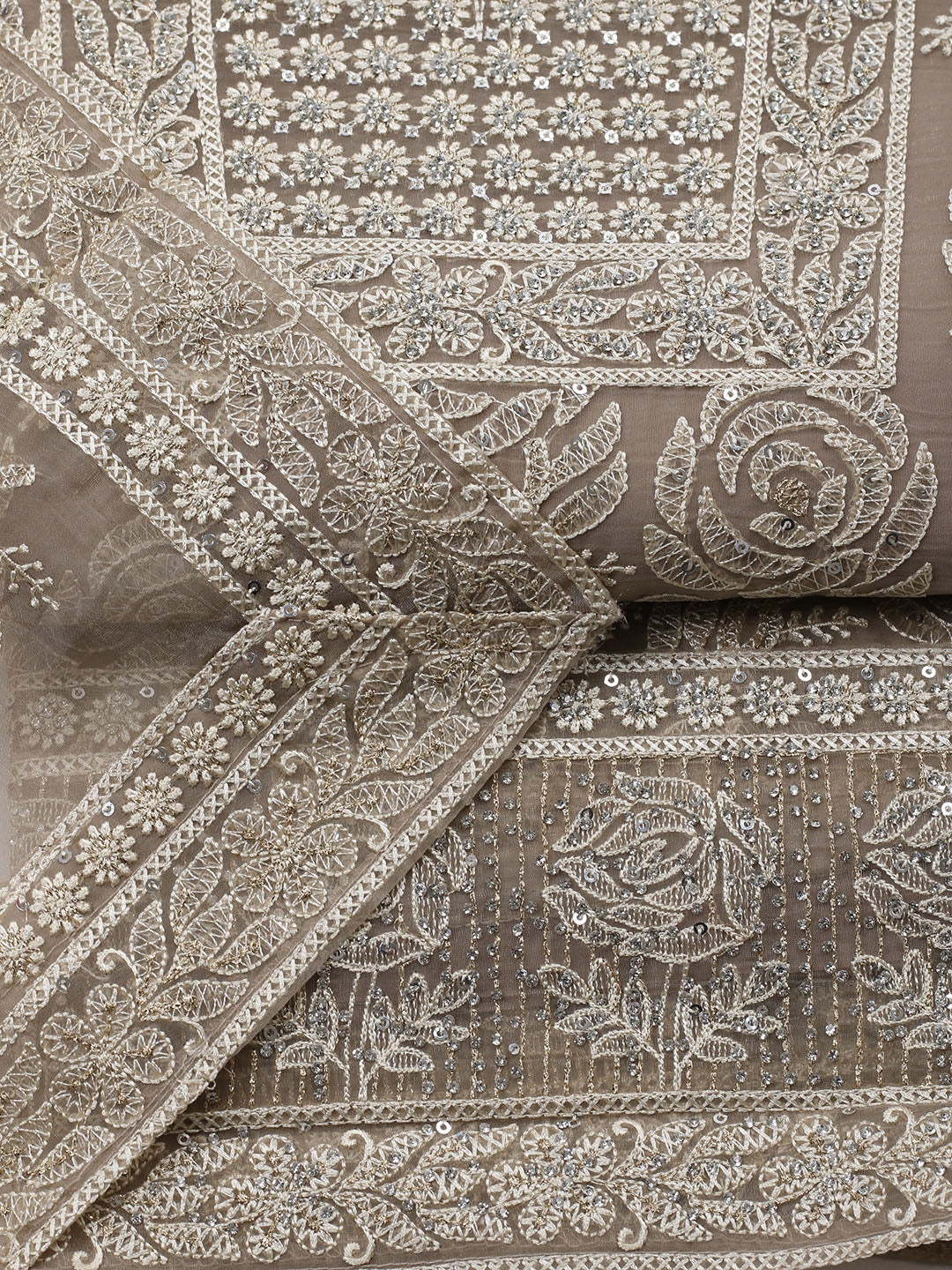 Embroidered Organza Unstitched Suit With Pant &amp; Dupatta