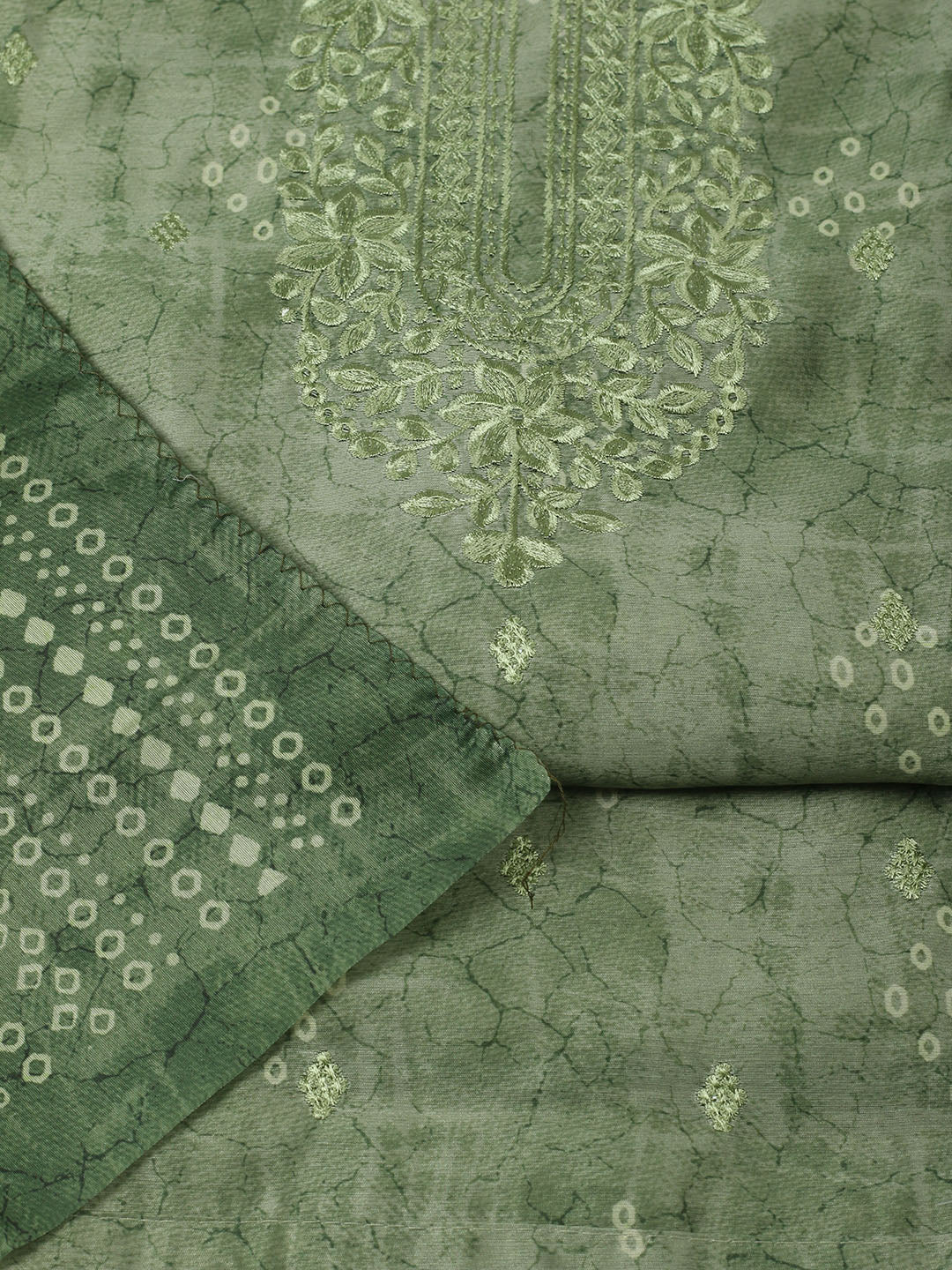 Printed Chanderi Unstitched Suit With Pant &amp; Dupatta