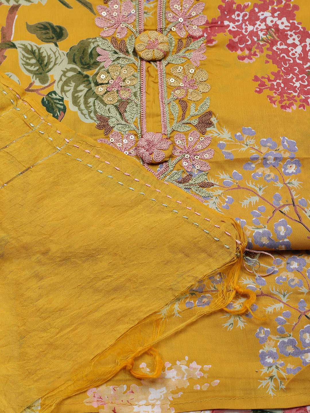 Embroidered Muslin Unstitched Suit With Pant &amp; Dupatta