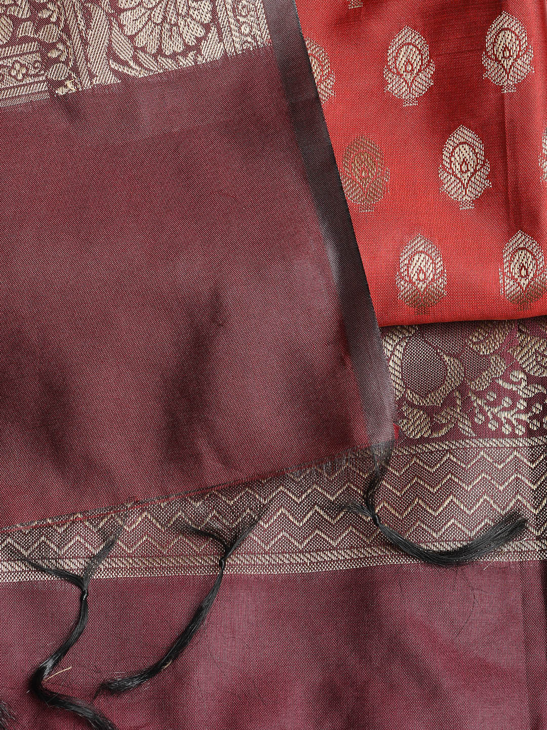 Woven Banarasi Chanderi Unstitched Suit With Dupatta