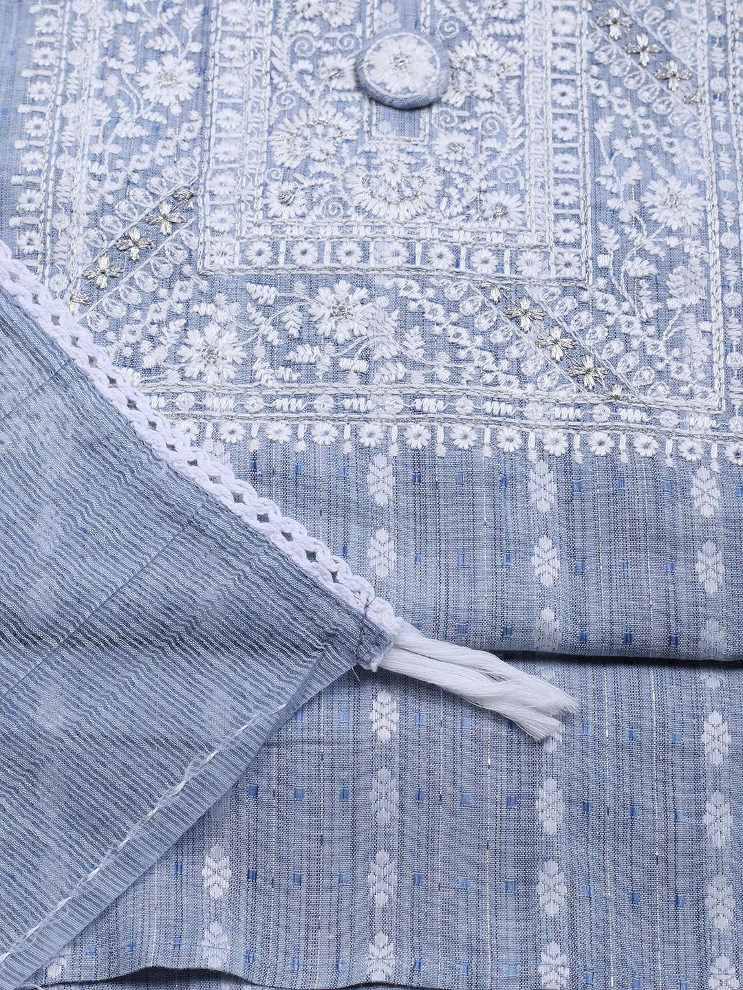 Neck Embroidered Cotton Blend Unstitched Suit With Dupatta