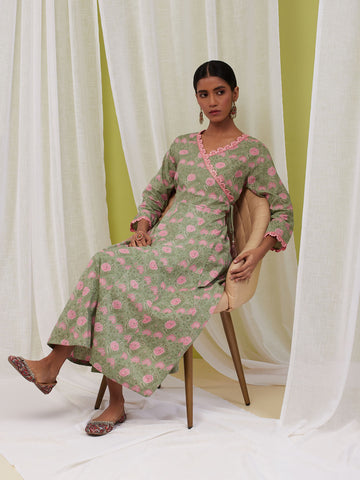 Floral Printed Cotton Anarkali Kurta With Pants