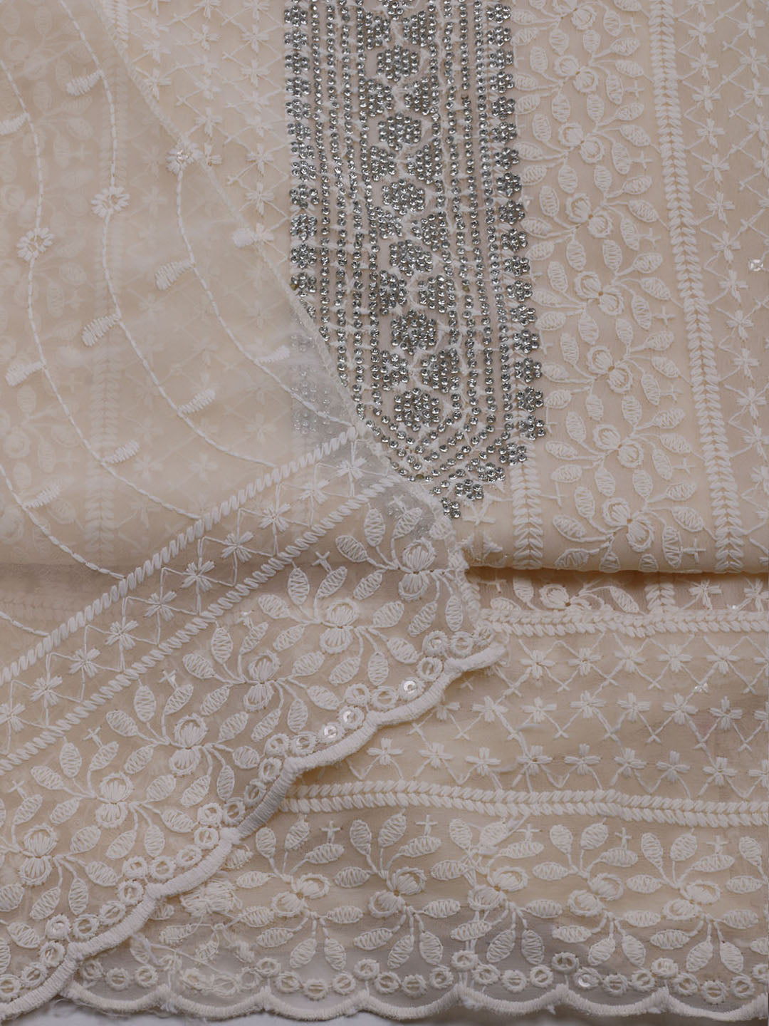 Chikan Work Georgette Unstitched Suit With Dupatta