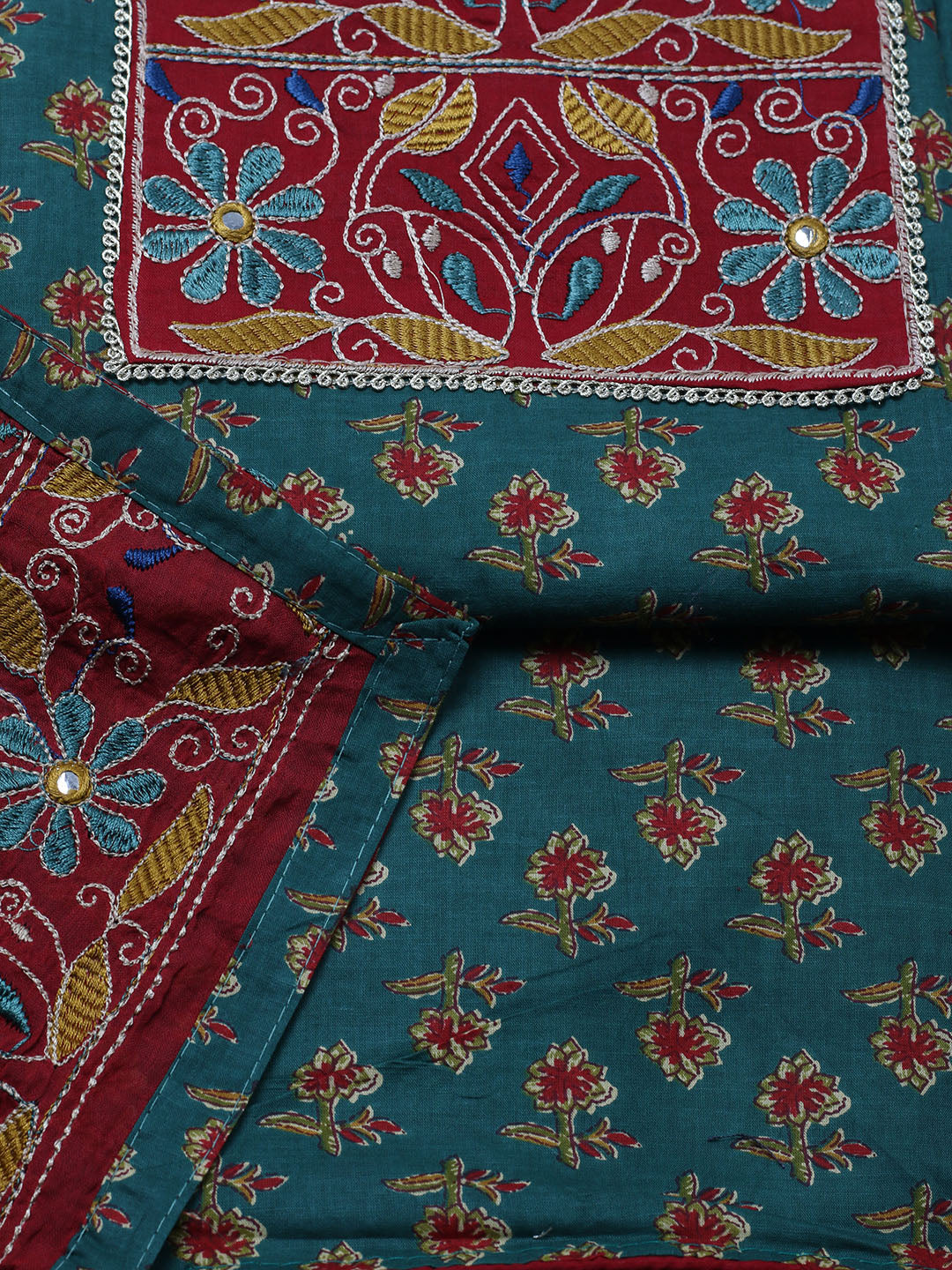 Embroidered Cotton Blend Unstitched Suit With Pant &amp; Dupatta