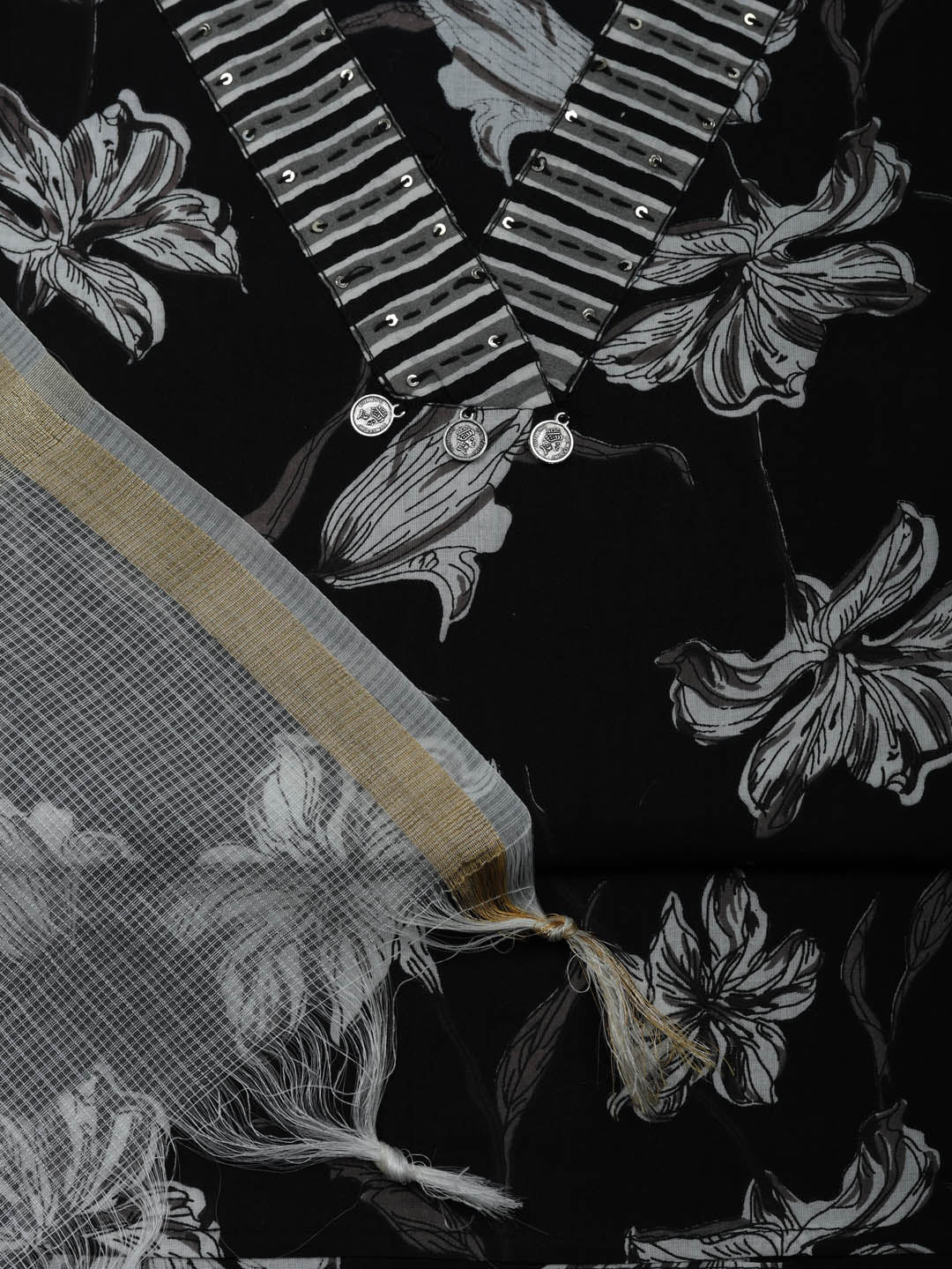 Printed Cotton Blend Unstitched Suit With Pant &amp; Dupatta