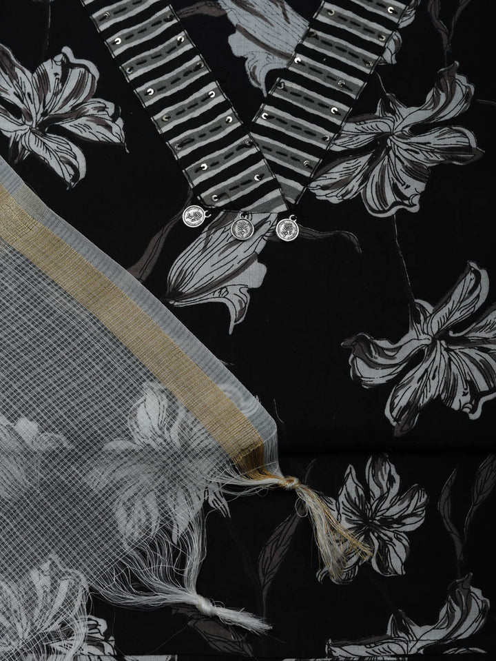 Printed Cotton Blend Unstitched Suit With Pant &amp; Dupatta