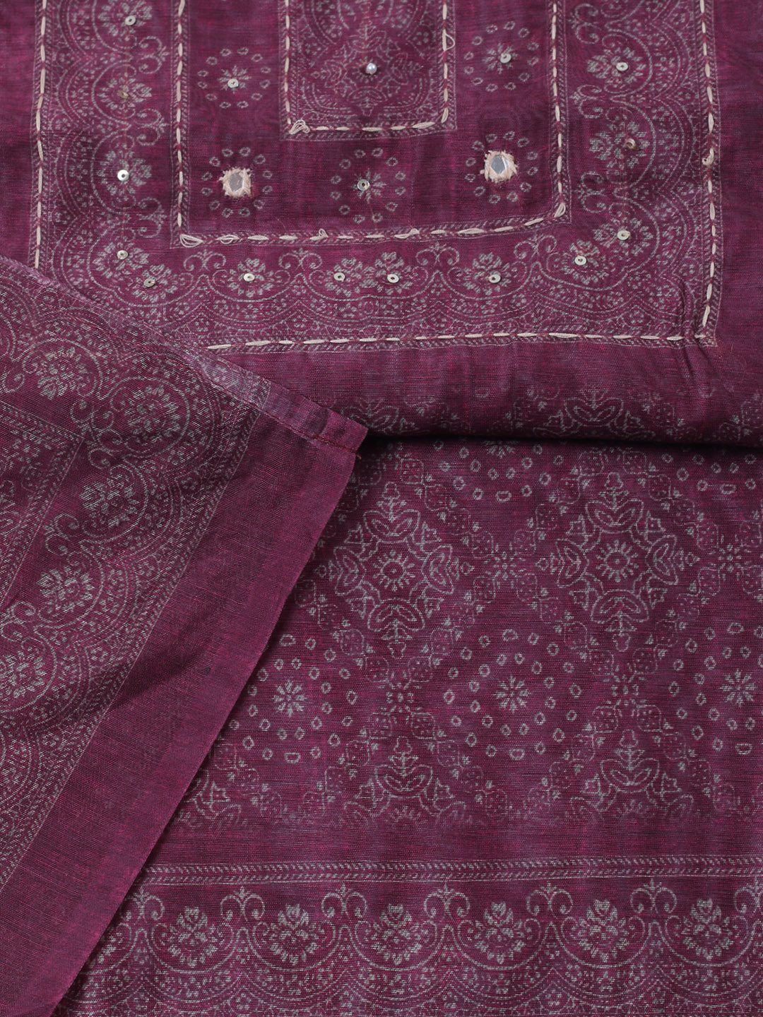 Embroidered Linen Blend Unstitched Suit With Pant &amp; Dupatta