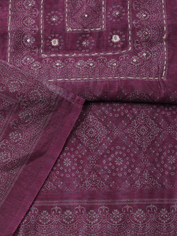 Embroidered Linen Blend Unstitched Suit With Pant &amp; Dupatta