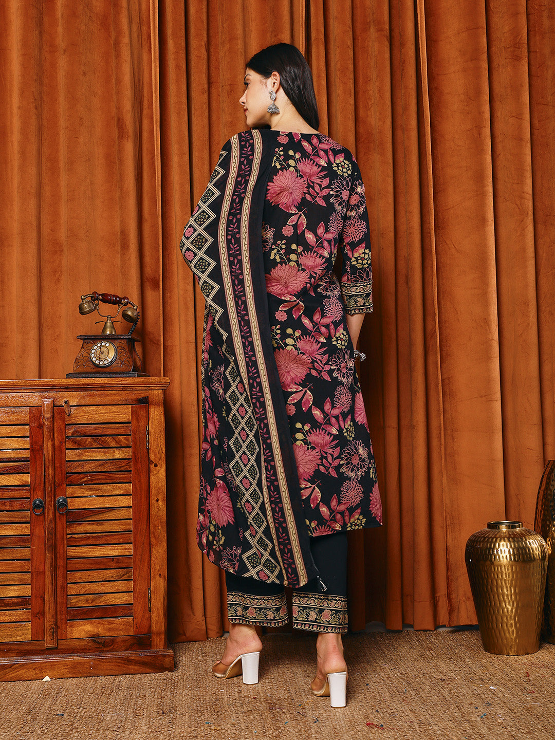 Printed Cotton Blend Kurta With Pants & Dupatta