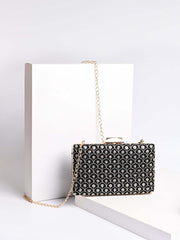 Black Sequin Embroidered Clutch Bag