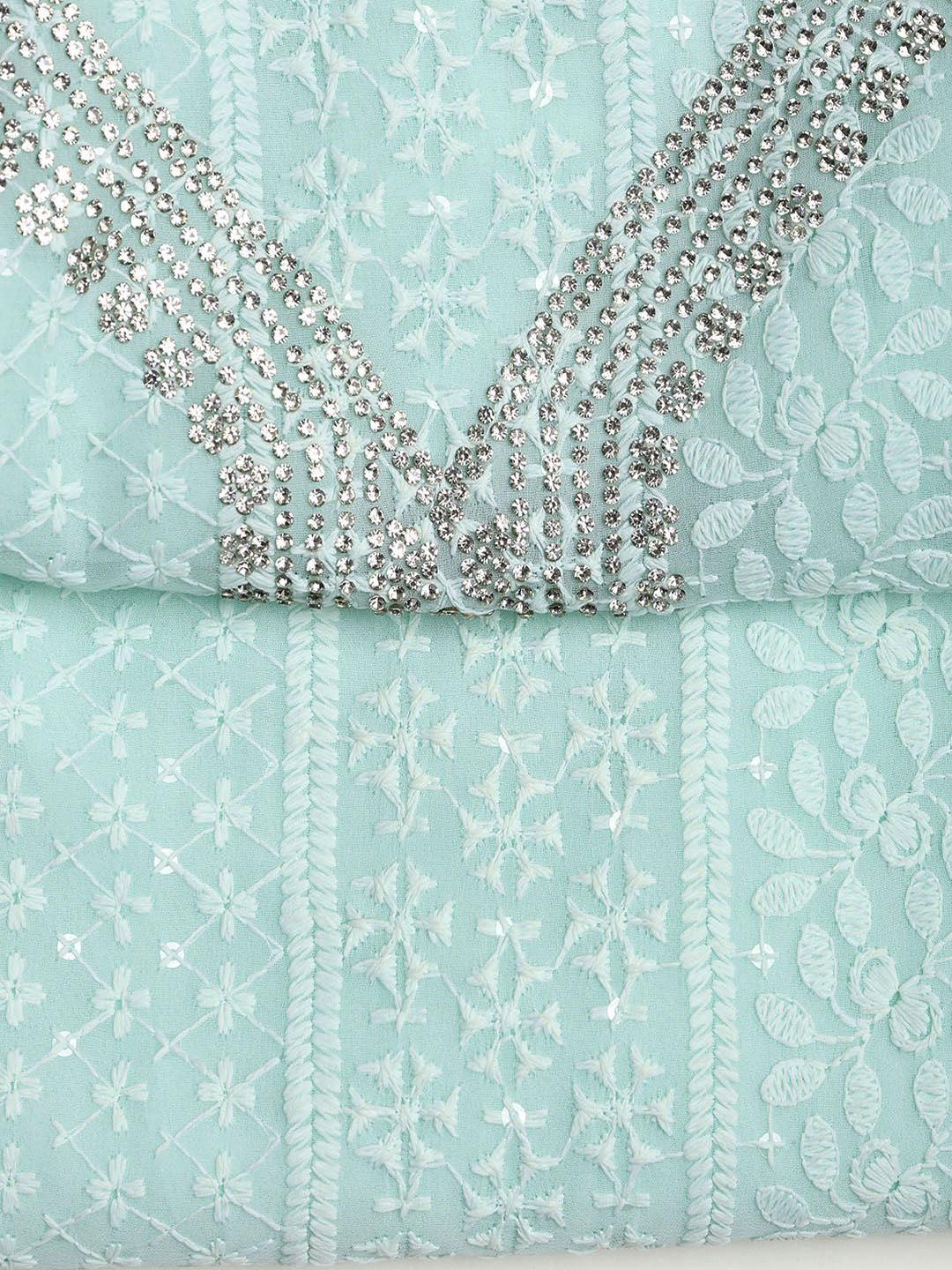 Chikan Work Georgette Unstitched Suit With Dupatta