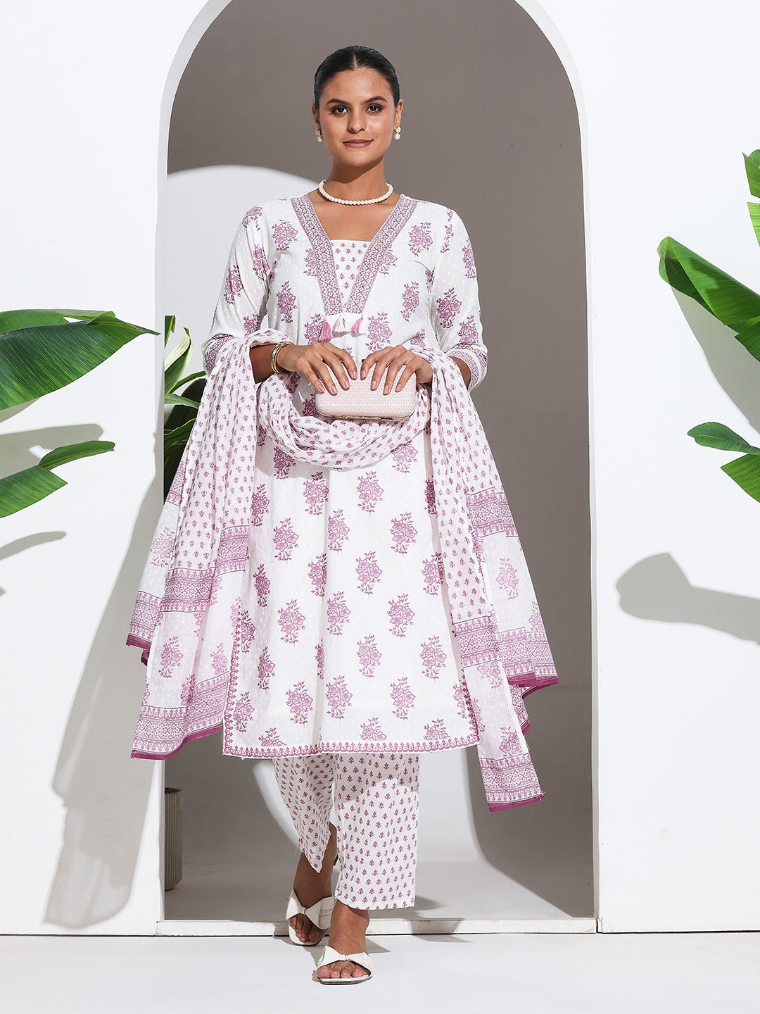 Printed Cotton Blend Kurta With Pant &amp; Dupatta