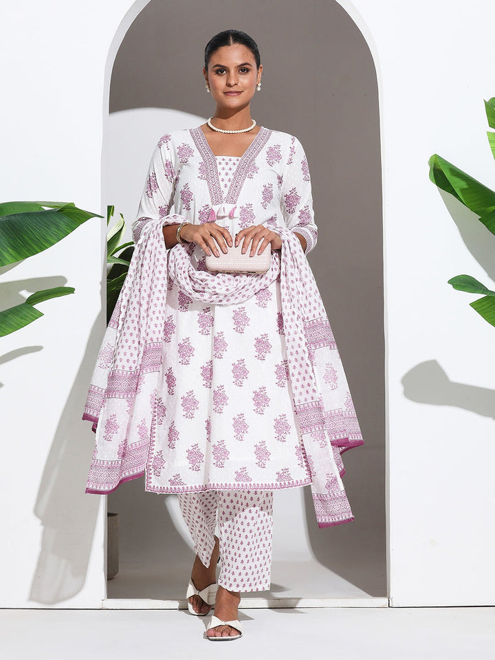 Printed Cotton Blend Kurta With Pant &amp; Dupatta