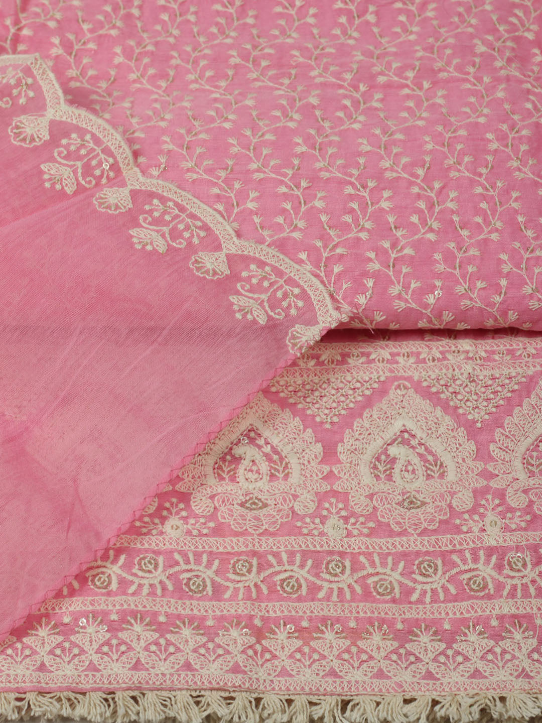 Embroidered Chanderi Unstitched Suit With Pant &amp; Dupatta