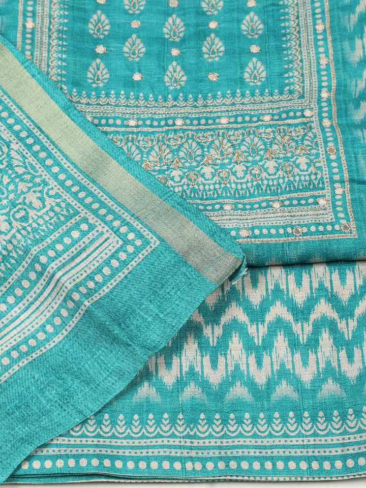 Embroidered Chanderi Unstitched Suit With Pant &amp; Dupatta