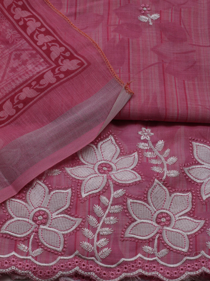 Neck Embroidered Cotton Blend Unstitched Suit With Dupatta
