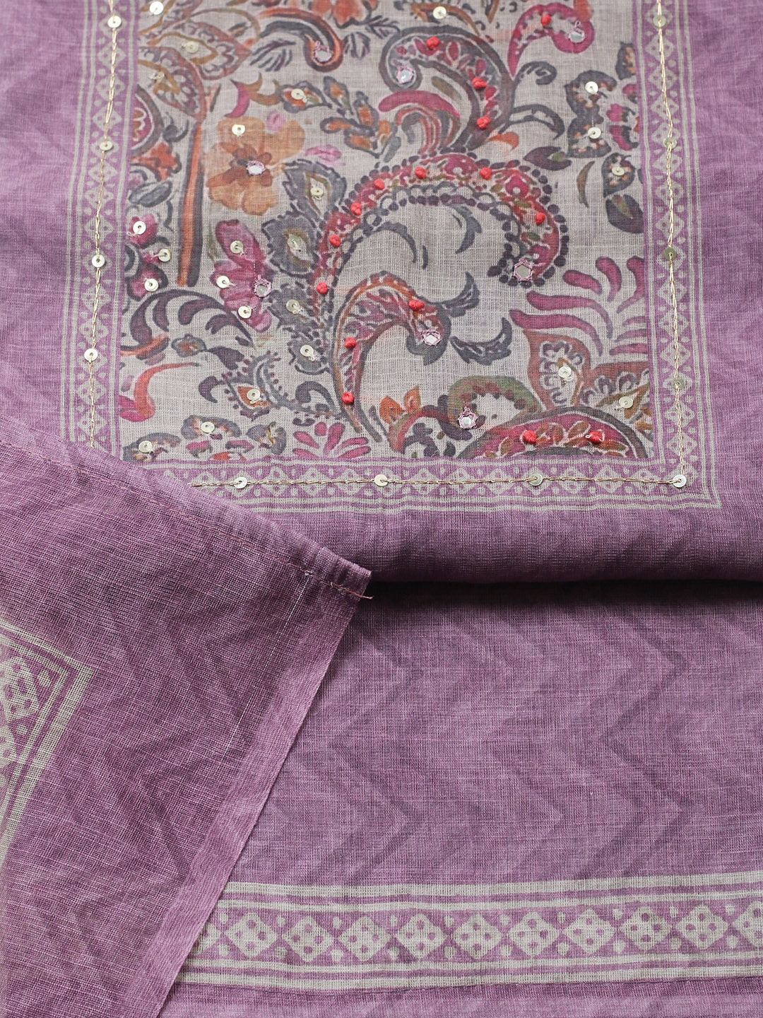 Embroidered Chanderi Unstitched Suit With Pant &amp; Dupatta
