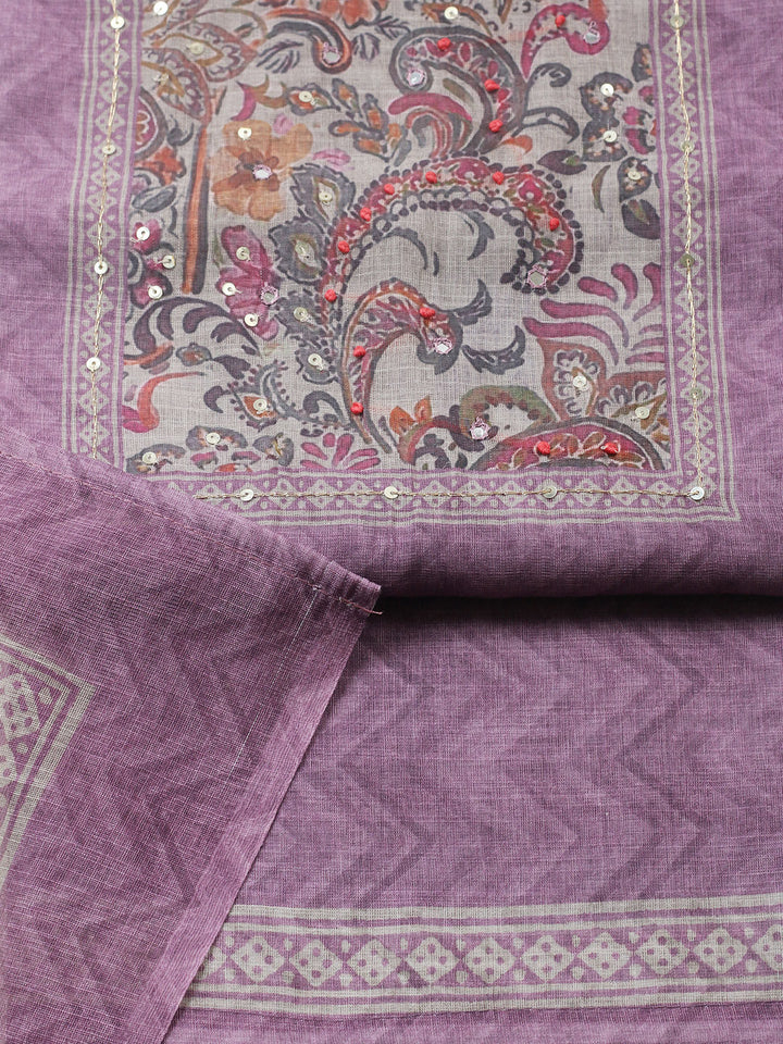 Embroidered Chanderi Unstitched Suit With Pant &amp; Dupatta