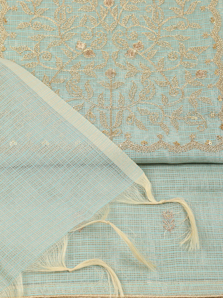 Embroidered Tissue Unstitched Suit With Pant &amp; Dupatta