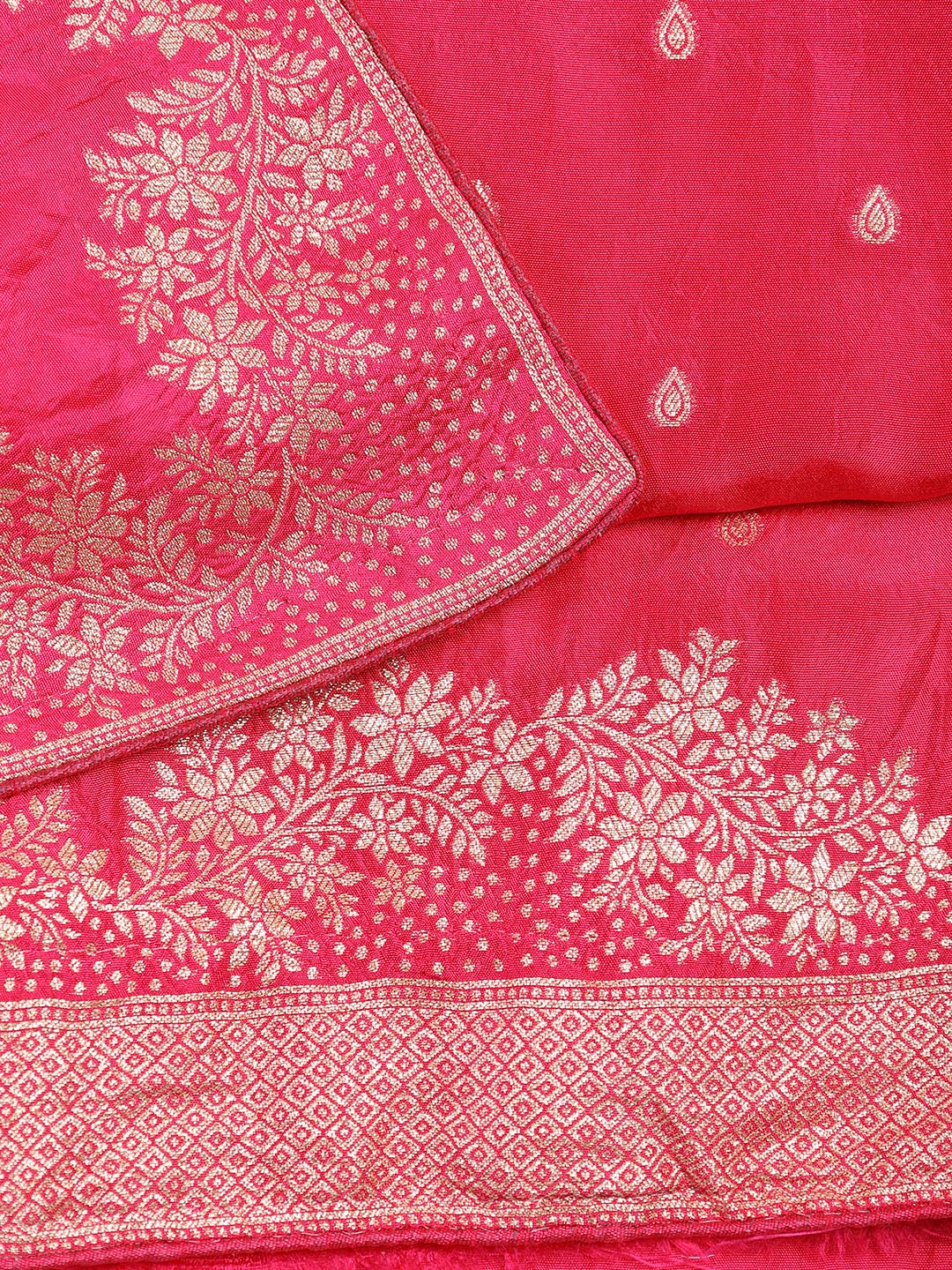 Embroidered Art Silk Unstitched Suit With Dupatta