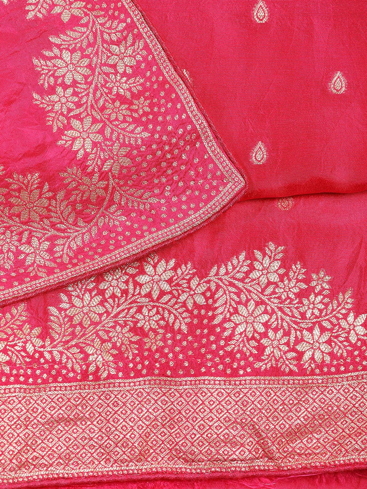 Embroidered Art Silk Unstitched Suit With Dupatta