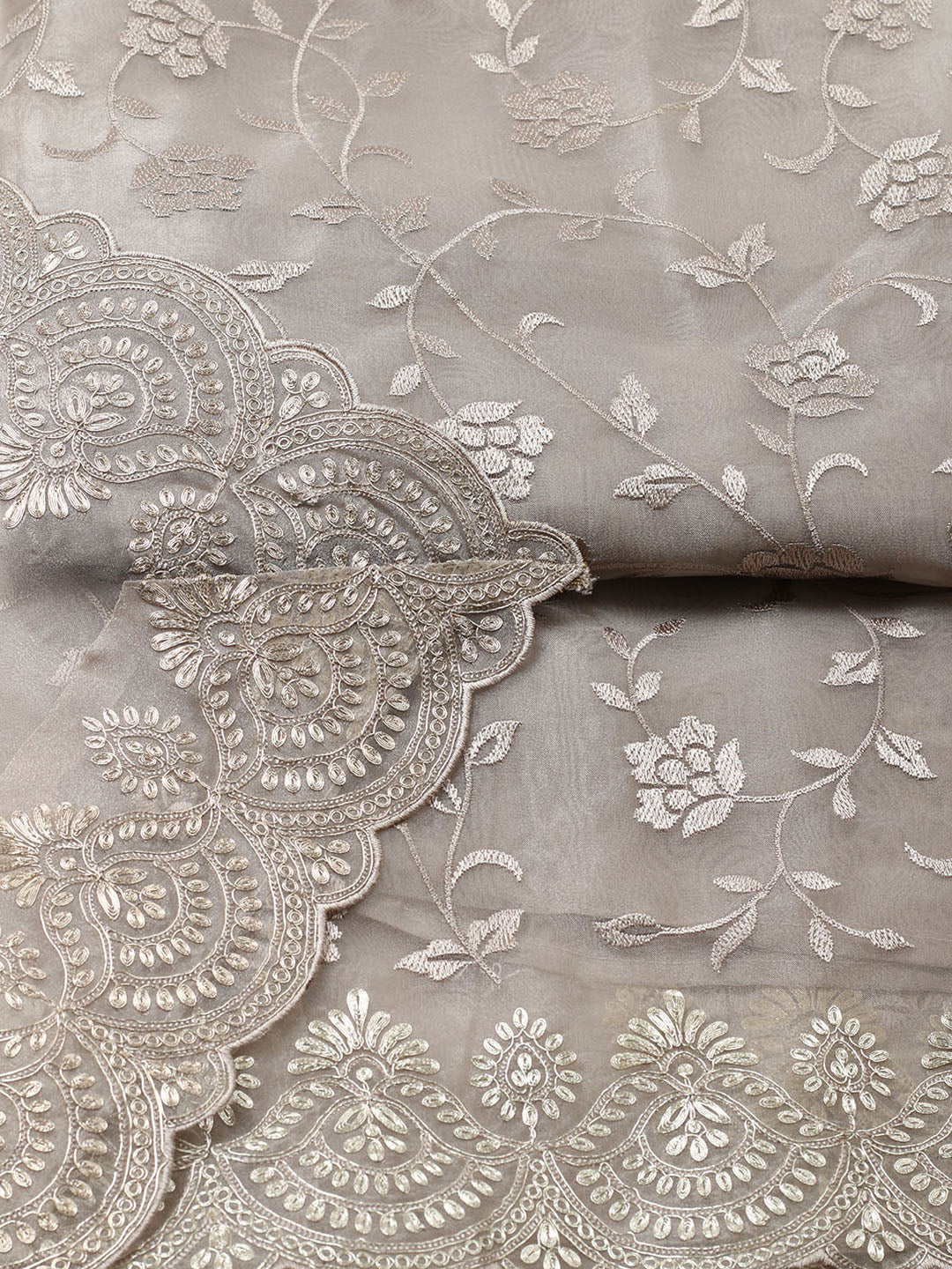 Embroidered Tissue Unstitched Suit With Pant &amp; Dupatta