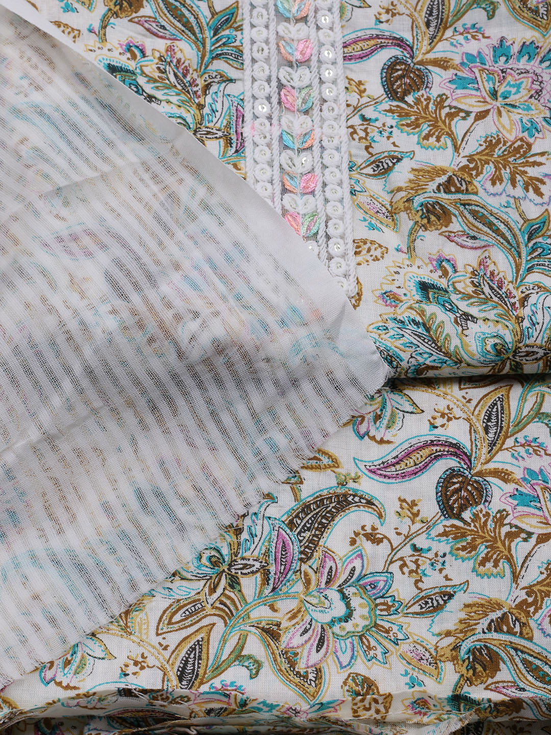 Printed Cotton Blend Unstitched Suit With Dupatta