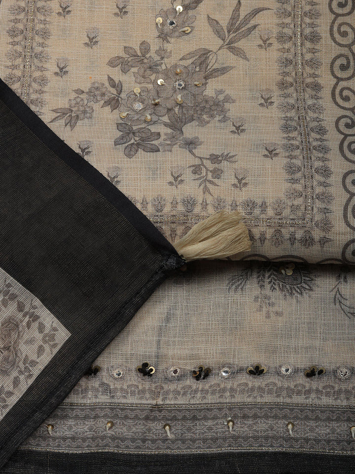 Embroidered Linen Blend Unstitched Suit With Pant &amp; Dupatta