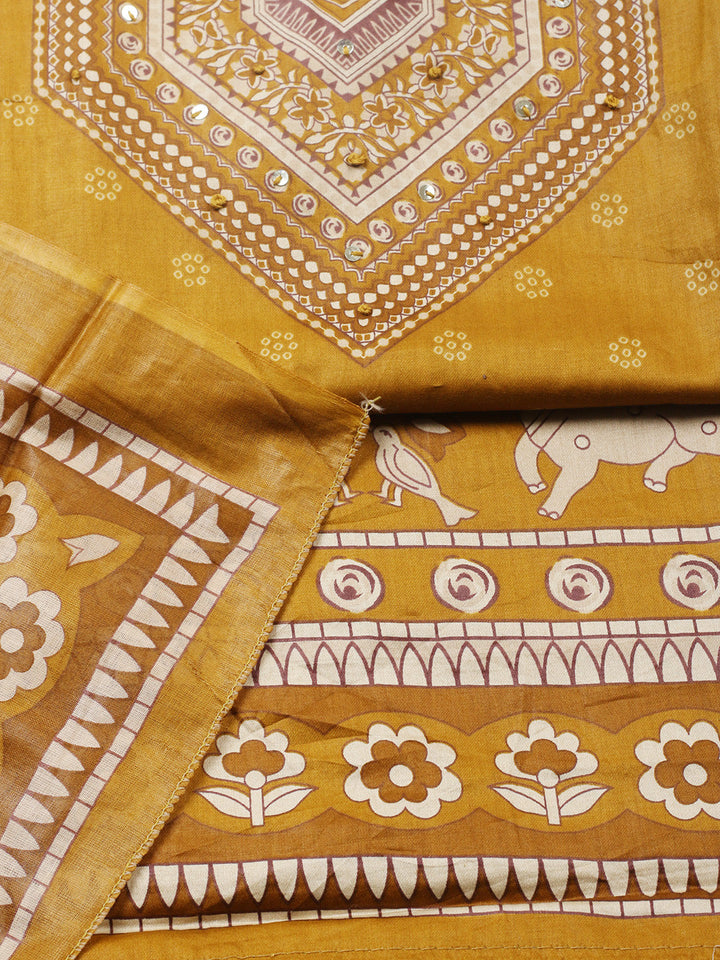Printed Cotton Blend Unstitched Suit With Pant &amp; Dupatta