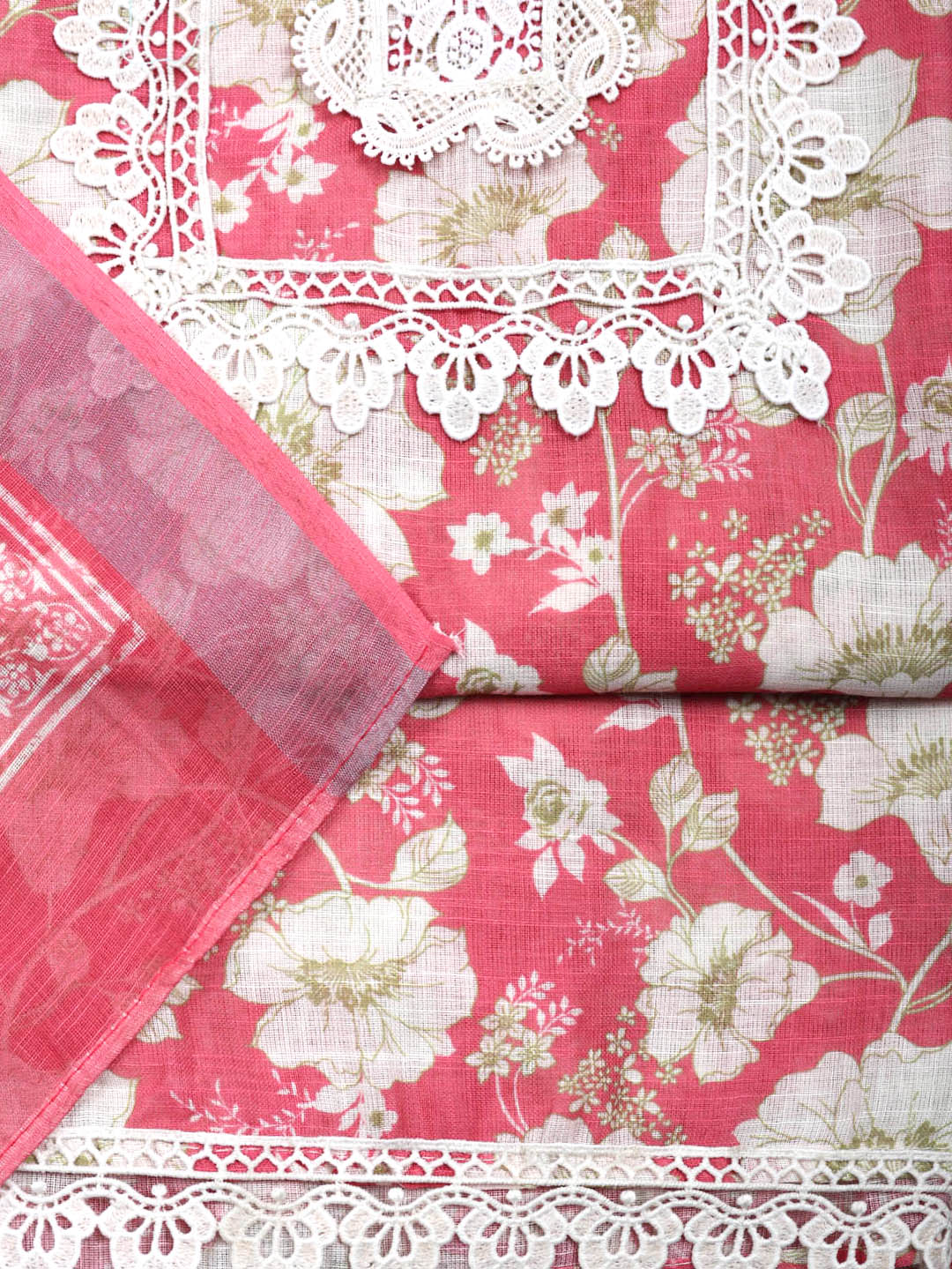 Embroidered Linen Blend Unstitched Suit With Pant &amp; Dupatta