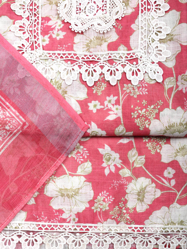 Embroidered Linen Blend Unstitched Suit With Pant &amp; Dupatta