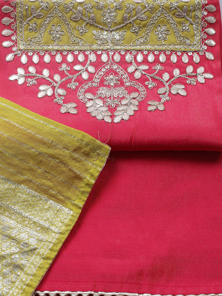 Embroidered Chanderi Unstitched Suit With Pant &amp; Dupatta