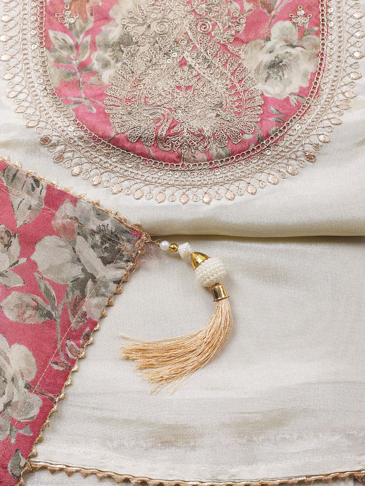 Embroidered Tissue Unstitched Suit With Pant &amp; Dupatta