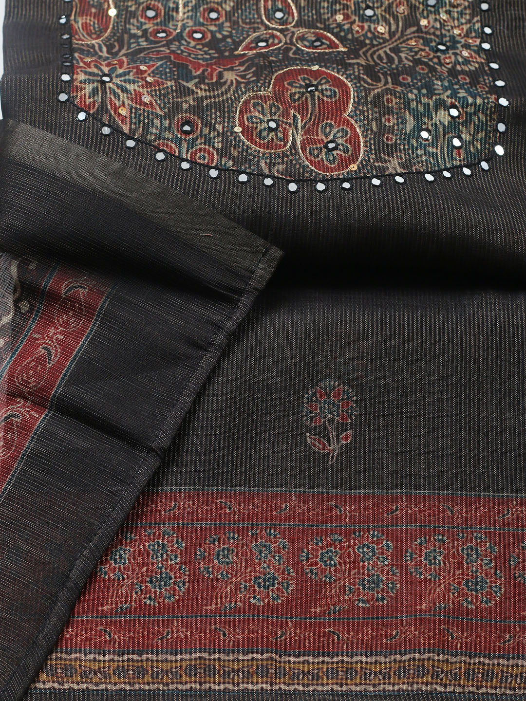 Embroidered Chanderi Unstitched Suit With Pant &amp; Dupatta
