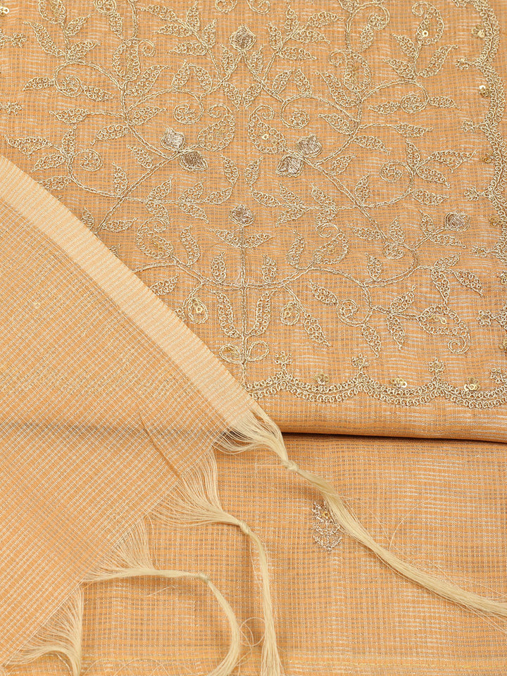 Embroidered Tissue Unstitched Suit With Pant &amp; Dupatta