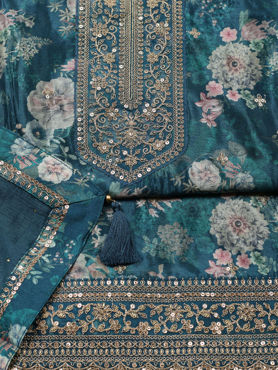 Printed Chinon Unstitched Suit With Pant &amp; Dupatta