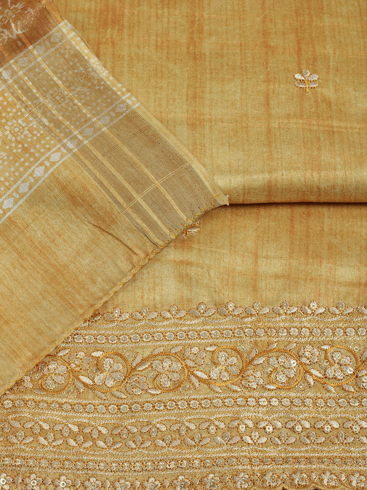 Embroidered Chanderi Unstitched Suit With Pant &amp; Dupatta